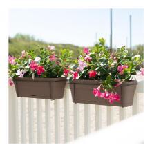 Balcony set with automatic watering system and metal support 50x18x17cm brown