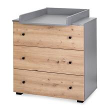 Klups Pauline Art.290267 Graphite/Oak Set: Children's crib with protective side 120x60 cm + chest of drawers