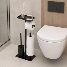 Vannas istabas tualetes papīra statīvs ar turētāju, WC birste, plaukts melns ModernHome