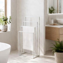 Brīvi stāvošs metāla dvieļu statīvs ar 4 rokām balts ModernHome