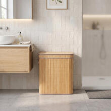 Bamboo laundry basket 100l with 2 compartments and lid, ModernHome