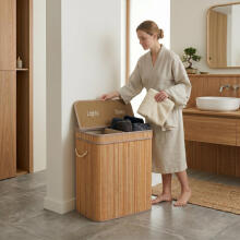 Bamboo laundry basket 100l with 2 compartments and lid, ModernHome