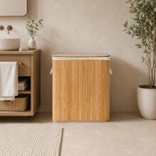Бамбуковая корзина для белья 150л с 3 отделениями и крышкой, ModernHome