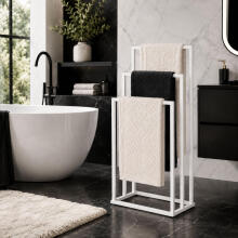 Freestanding metal towel rack with 3 arms, white, ModernHome