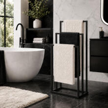 Brīvi stāvošs metāla dvieļu turētājs ar 3 rokām, melns, ModernHome