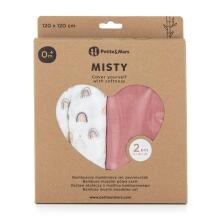 PETITE&MARS 417362 Set of Bamboo Muslin Swaddles 2 pcs Misty Rose Rainbows 120x120 cm