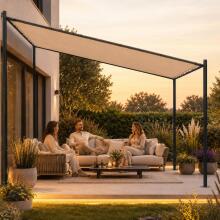 Dārza pergola terasei 3x3 m tērauda nojume ar bežīgu jumtu MultiGarden