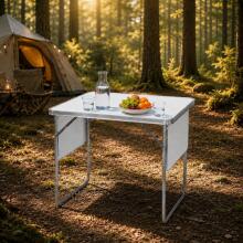 Ceļojumu galds 120x60 cm salokāms koferī 2 plaukti balts MultiGarden