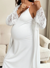Moonlight&Mama Maternity Dress Art.296151 White Maternity/Nursing Nightgown and Robe Set with Short Sleeves