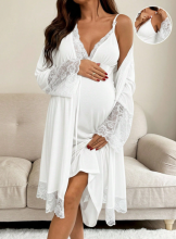 Moonlight&Mama Maternity Dress Art.296151 White Maternity/Nursing Nightgown and Robe Set with Short Sleeves