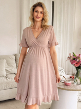 Moonlight&Mama Maternity Dress Art.296157 Beige Naktskrekls grūtniecēm/barošanai ar īsām piedurknēm