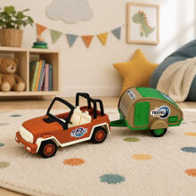 Off-Road Vehicle with Camper Sounds Green and Brown Tourist Set