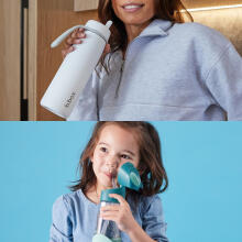 Hydro Team Set: 690 ml White Out Insulated Bottle + 450 ml Emerald Forest Tritan Water Bottle with Straw, b.box