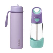 Hydro Team Set: 690 ml Lilac Love Insulated Bottle + 450 ml Lilac Pop Tritan Water Bottle with Straw, b.box