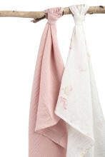 DIAPER CRUSHED MUSLIN 60X75 2-PACK FLOWERS PINK