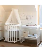 Waldin Oval Baby Collection Bed Crib  7 in 1 Art.297541 White Multifunctional wooden 7-in-1 transforming crib