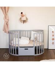 Waldin Oval Baby Collection Bed Crib  7 in 1 Art.297543 Grey  Koka ovāla daudzfunkcionāla gulta 7 vienā ar matraci