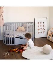 Waldin Oval Baby Collection Bed Crib  7 in 1 Art.297543 Grey  Koka ovāla daudzfunkcionāla gulta 7 vienā ar matraci