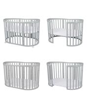 Waldin Oval Baby Collection Bed Crib  7 in 1 Art.297543 Grey  Koka ovāla daudzfunkcionāla gulta 7 vienā ar matraci
