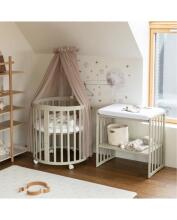Waldin Oval Baby Collection Bed Crib  7 in 1 Art.297544 Olive Многофункциональная овальная деревянная кроватка-трансформер 7 в 1 с матрасом
