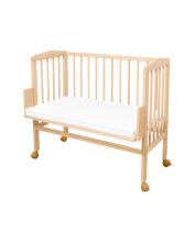 Waldin  Bedside Crib 2in1 Art.297549 Natural Wood Koka 2-in-1 bērnu gultiņa/šūpulis uz riteņiem ar matraci