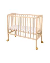 Waldin  Bedside Crib 2in1 Art.297549 Natural Wood Koka 2-in-1 bērnu gultiņa/šūpulis uz riteņiem ar matraci