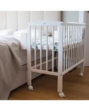 Waldin  Bedside Crib 2in1 Art.297550 White Деревянная кроватка-колыбелька 2 в 1 с матрасом на колёсиках