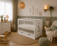 Elf Bed Bloom Drawer Art.298072 White  Детская деревянная кроватка с выдвижным ящиком 120x60см