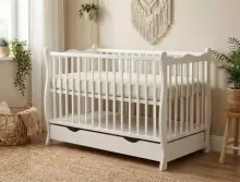 Elf Bed Juniper Drawer Art.298077 White Wooden baby crib with a storage drawer (120x60 cm)