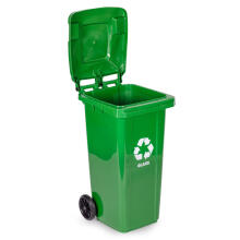 240L large wheelie bin with rubber wheels – yellow for plastic waste