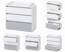 Klups Dalia Set Art.299156 White Bērnu koka gulta bez kastes 120x60cm+matracis ar kokosšķiedru 120x60x8cm+kumode ar pārtinamo virsmu