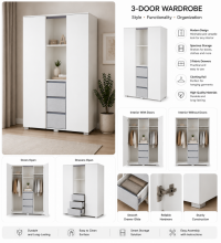 Klups Dalia Set Art.299157 White Set: Wooden baby crib (120x60 cm, without drawer) + coconut fiber mattress (120x60x8 cm) + dresser with changing top + wardrobe