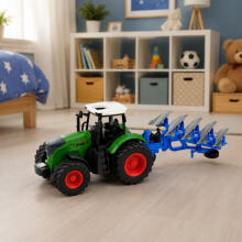 Lauksaimniecības traktors ar divu furvu pļaujmašīnu gumijas riteņiem zaļš 1:24