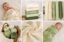 Yukkidds Muslin Cloths Art.299922 Green Leaf  High-quality bamboo muslin swaddle, 1 pcs (60x60 cm)