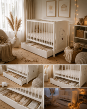 Elf Bed Bloom Drawer Art.300023 Bear White Bērnu koka gulta ar atvilktni 120x60cm