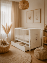 Elf Bed Bloom Drawer Art.300024 Bear White Bērnu koka gulta ar atvilktni 120x60cm