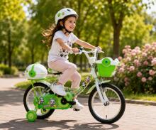 Esperia Kids Bike Panda White/Green 14' Art.9770  Bērnu divritenis (velosipēds) ar piepūšamiem riteņiem un tērauda rāmi
