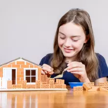 Teifoc Brick Tots Art.85415  Koka konstruktors-ķeģeļi Mājiņa, 130 detaļas