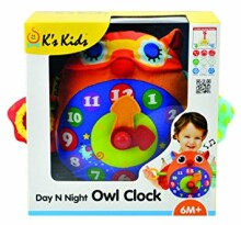 „K's Kids Day N Night Owl Clock“ laikrodis Prekės Nr. KA10662 Dieninis ir naktinis pelėdinis laikrodis 6 ir daugiau mėnesių